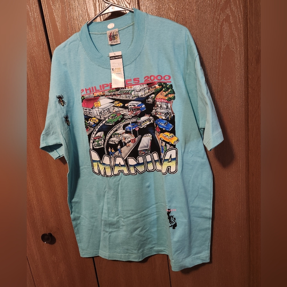 NOS VTG 2000 Manila Philippines Hand Printed Art City Crossing T-Shirt Size XXL